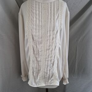 Adiva Cream Lace-Trim Pleated Blouse